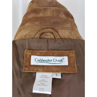 Coldwater Creek Brown LEATHER Suede Full Button Up Blazer Style JACKET Womens L