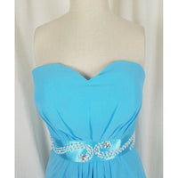 Jeweled Asymmetrical Midi Long Blue Chiffon FORMAL GOWN DRESS Womens S M Prom