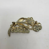 Vintage Gold Metal Jesus Flowers Floral Pin Brooch 2.25” Christian Religious