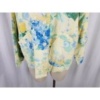 Orvis Yellow Floral Blue Flowers Art to Wear Jean Denim Shirt Jacket Womens S