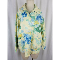 Orvis Yellow Floral Blue Flowers Art to Wear Jean Denim Shirt Jacket Womens S