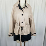 Esprit Short Belted Trench Rain Coat Jacket All Weather Womens L Black & Tan