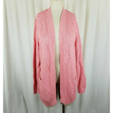 LL Bean Long Boucle Waffle Open Front Wrap Cotton Cardigan Sweater Womens M Pink