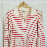 Vintage LL Bean Red Striped Cotton Knit Collared Polo Pullover Sweater Mens S M