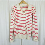 Vintage LL Bean Red Striped Cotton Knit Collared Polo Pullover Sweater Mens S M