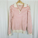 Vintage LL Bean Red Striped Cotton Knit Collared Polo Pullover Sweater Mens S M