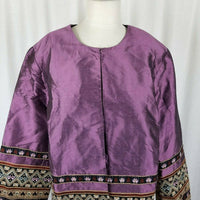 Handmade Open Front Swing Embellished Metallic Sheen Jacket Blazer Womens L XL