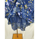 Gap Sheer Cotton Floral Print Layered Tiered Tie Neck Tunic Dress Womens XS Navy