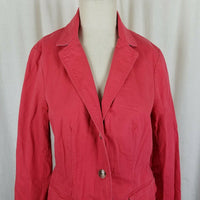 LL Bean Cotton Canvas Stretch Blazer Jean Jacket Womens S Three Button Up Coral