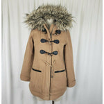 Abercrombie & Fitch Hooded Fur Trim Wool Toggle Peacoat Parka Womens S Camel Tan