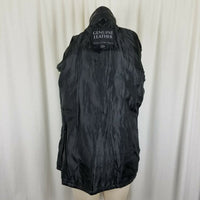 Navarree Leather Black Belted Patchwork Piecework Coat Jacket Womens L High Neck
