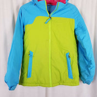 LL Bean Thinsulate Hooded Winter Parka Jacket Girls L 14 16 Colorblock Neon Ski