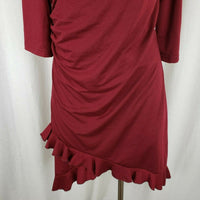 Matti Mamane Maroon Ruffled Ruched Faux Wrap Jersey Knit Dress Womens 2 M NWT