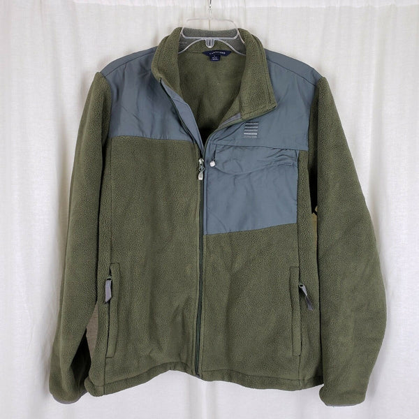 Lands End Fleece Jacket Mens L Nylon Blocking Patches Vented Armholes Army Green
