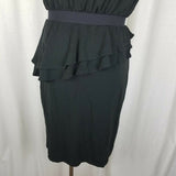 MNG Collection Black Ruffled Ruched Faux Wrap Blouson Jersey Knit Dress Womens S