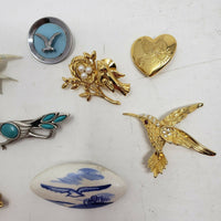 Vintage Lot of 8 Brooch Pins Birds Faux Turquoise St Labre Variety Club Japan