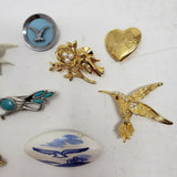 Vintage Lot of 8 Brooch Pins Birds Faux Turquoise St Labre Variety Club Japan