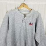 Vintage Adidas Trefoil Logo Pullover Snap Henley Sweatshirt Mens l 80s 90s Crew