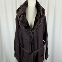 Jessica Holbrook Maxi Wool Fur Collar Cardigan Sweater Coatigan Womens 1X Plus