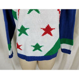 Vintage Gina Peters Loud Nautical Stars Knit Pullover Sweater Womens M Blue 90s