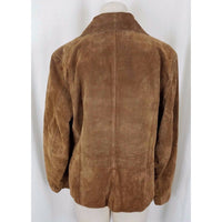 Coldwater Creek Brown LEATHER Suede Full Button Up Blazer Style JACKET Womens L