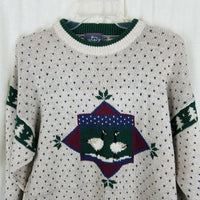 Vintage Woolrich Bird Geese Birdseye Knit Crewneck Sweater Men M Christmas Trees