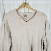 LL Bean 100% Cotton VNeck Pullover Lightweight Sweater Mens M Light Tan Oatmeal