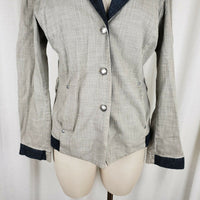 Bison Woman Raw Romance Gray Blue Crosshatched Jean Denim Blazer Jacket Womens M