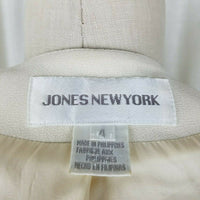 Jones New York Fabric Covered Buttons Up Collarless Long Jacket Blazer Womens 4