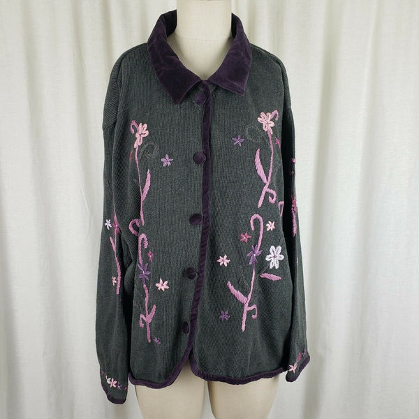 Mix Nouveau Knit Long Cardigan Sweater Coat Womens 20W Plus Coatigan Velvet Trim