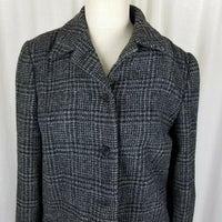 Perry Ellis Wool Windowpane Plaid Woven Peacoat Coat Jacket Womens size 8 Black
