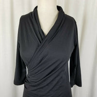 Matti Mamane Black Ruffled Ruched Faux Wrap Jersey Knit Dress Womens 1 S NWT