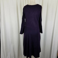 Jones New York VNeck Diagonal Cable Knit Sweater Dress Womens M Dark Purple Midi