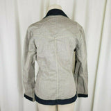 Bison Woman Raw Romance Gray Blue Crosshatched Jean Denim Blazer Jacket Womens M