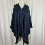 Izod Tartan Plaid Wrap Sweater Cape Poncho Womens S M Green Blue Asymmetrical