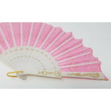 VINTAGE CHINESE Pink Fabric FAN White Plastic RIBS Gold Trim Asian China