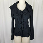 Cupio Black Ruffled Collar Lapel Viscose Boiled Wool Sweater Jacket Womens S