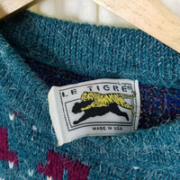 Vintage Le Tigre Diamond Mohair Look Geometric Knit Sweater Mens L 80s 90s