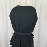 MNG Collection Black Ruffled Ruched Faux Wrap Blouson Jersey Knit Dress Womens S