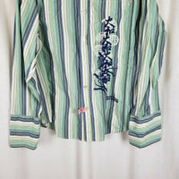 Vintage Le Jean De Marithe + Francois Girbaud Embroidered Striped Shirt Mens XL