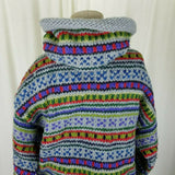 Rainbow Crafts Merino Wool Knit Hooded Zip Sweater Jacket Womens L Aztec Tribal