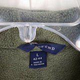 Lands End Fleece Jacket Mens L Nylon Blocking Patches Vented Armholes Army Green