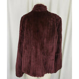 Vintage Vegan Faux Fur Plush Ribbed Wrap Open Front Swing Jacket Womens L Wine