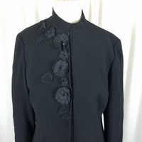 Zelda Black Mock Neck Floral Applique Beaded Jacket Blazer Womens 8 Dressy