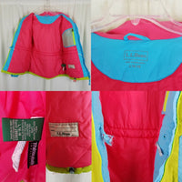 LL Bean Thinsulate Hooded Winter Parka Jacket Girls L 14 16 Colorblock Neon Ski