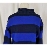 LRL Ralph Lauren Petites Blue Wide StripeS Knit 1/4 Zip Crest Sweater Womens P