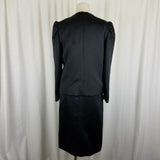 Vintage Mollie Parnis Designer Black Satin Embellished Skirt Suit Womens 8 80s