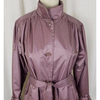 Jennifer Hill Shiny Wet Look Belted Tie Sash Long Trench Coat Womens 6 Rose Pink