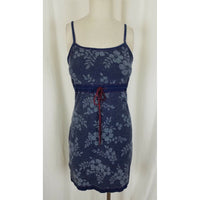 Floral Flowers Denim Blue Jean Wiggle Bodycon Summer Sundress Dress Womens sz S