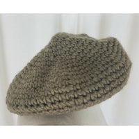 Vintage Knit Crochet Beret Flat Flexible Stretch Circle Rope Look Hat Tan Olive